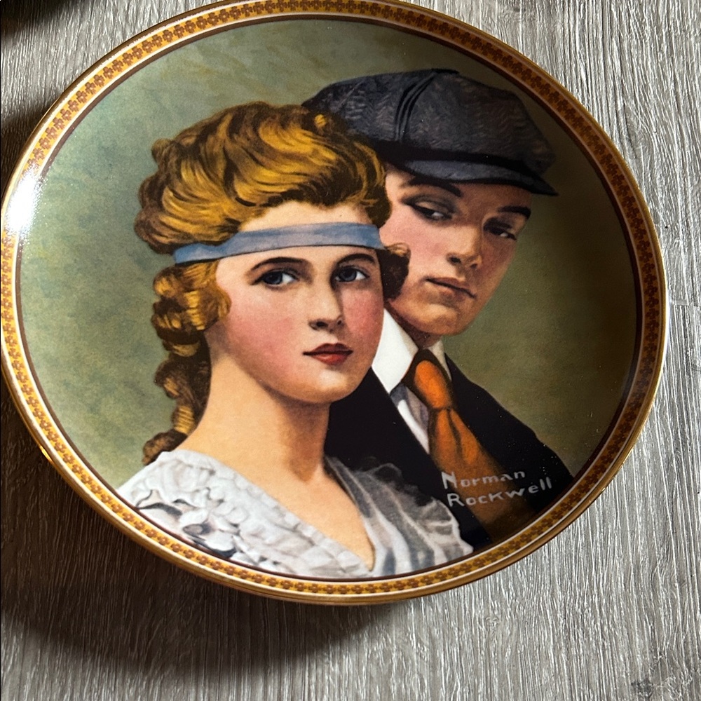 Norman Rockwell Art Plate with Blue and Brown Tones
